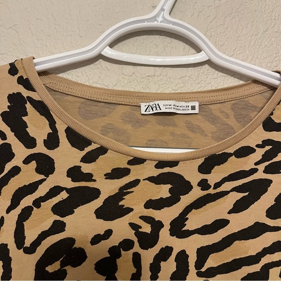 Zara Leopard Print Brown and Black Short Sleeve Top Size Medium - Picture 2 of 11